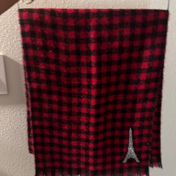 Karl Lagerfeld Red and Black ✨ glitter Scarf with Eiffel Tower Paris Design - Picture 6 of 11